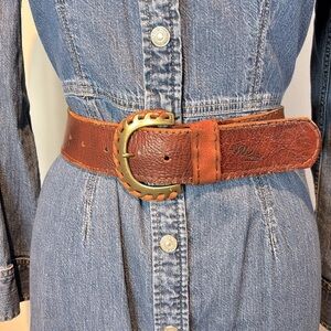 Vintage Pikolinos Brown Leather Belt with Brass Buckle braid detail medium